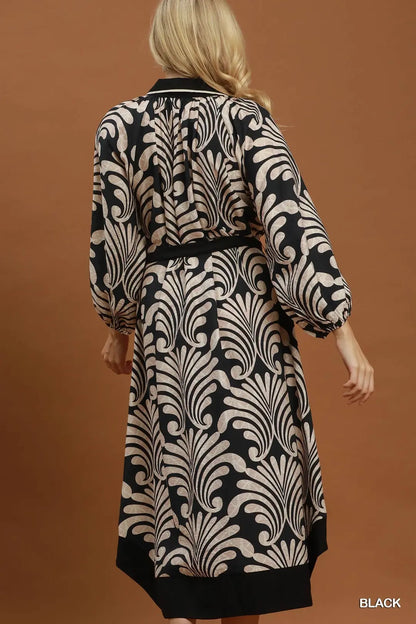 Abstract Belted Midi Shirt Dress