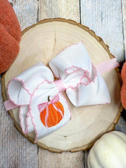 Coquette Pumpkin Embroidered Moonstitch Bow