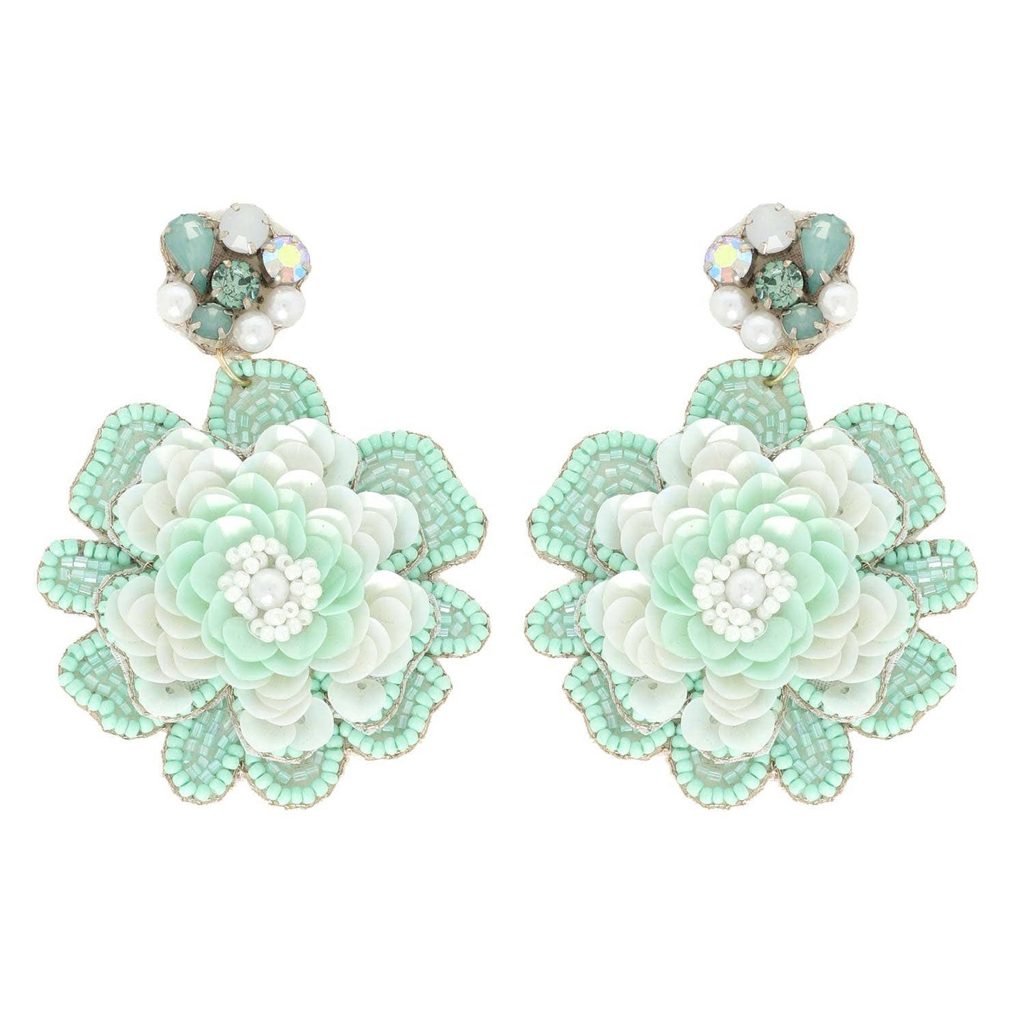 2-Tier Jeweled Floral Bead Mix Drop Earrings