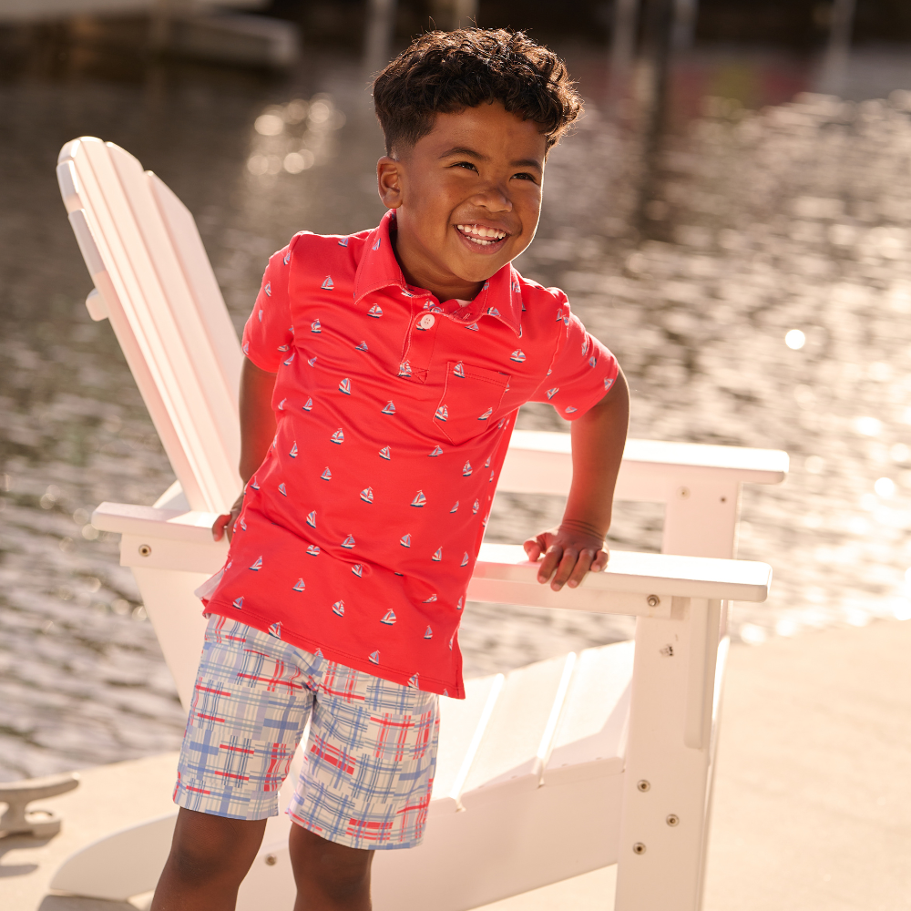 Boys Pocket Polo - Sailboats