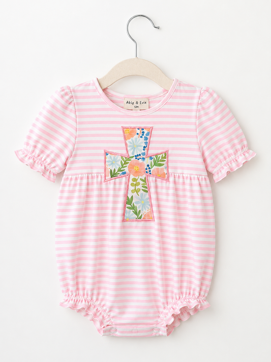 Pink stripe cross applique bubble