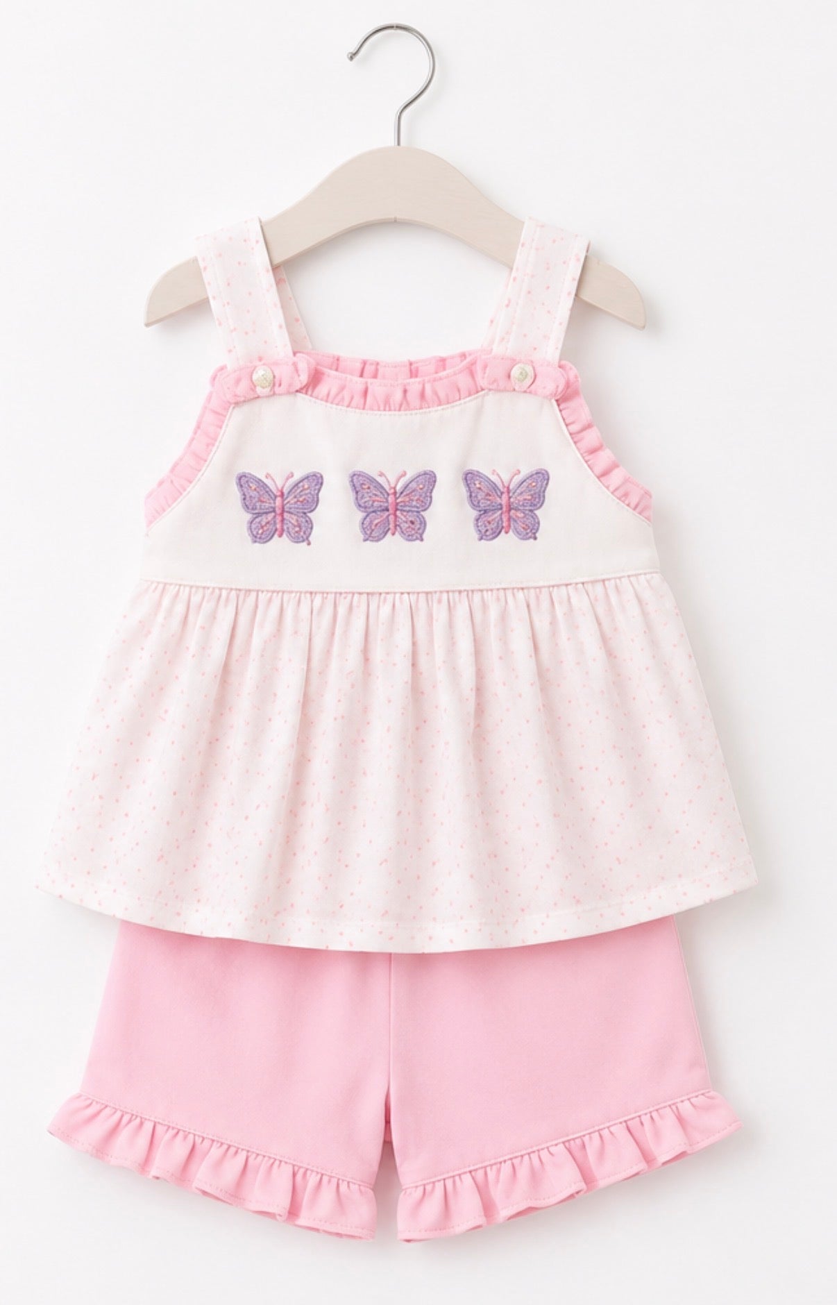Purple butterfly ruffle shorts set