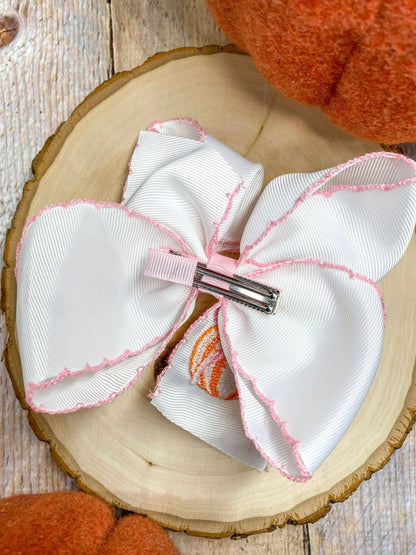 Coquette Pumpkin Embroidered Moonstitch Bow