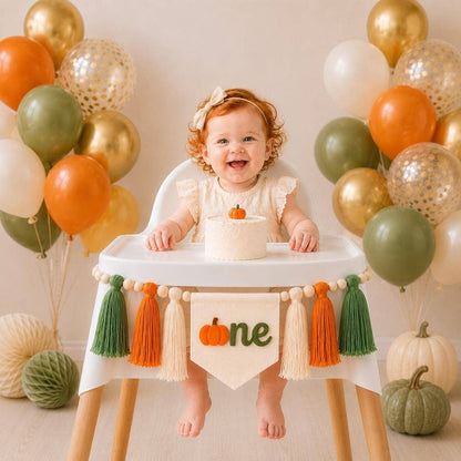Pumpkin One High Chair Banner, Fall 1st Birthday Decor