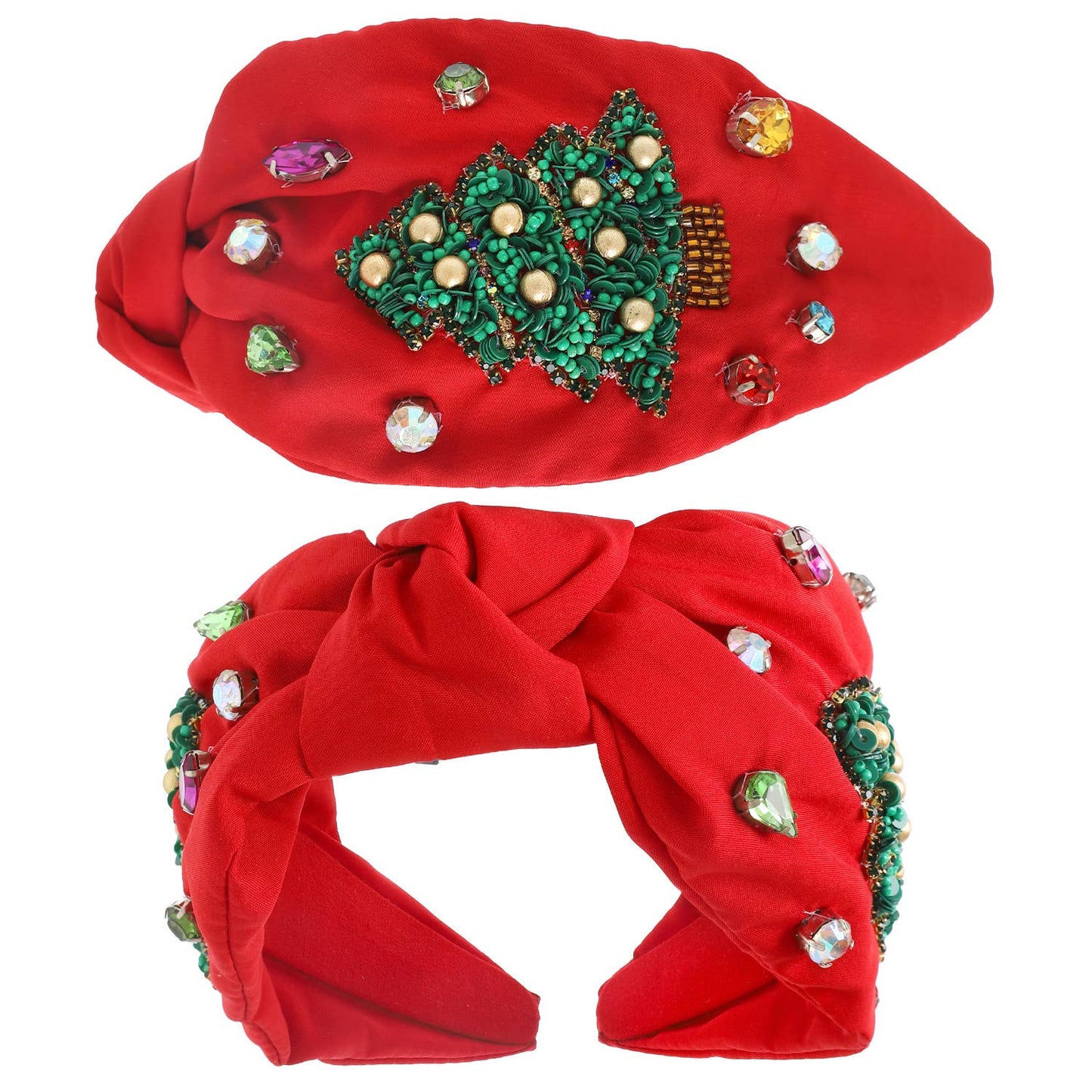 Jeweled Christmas Tree Beaded Knotted Headband