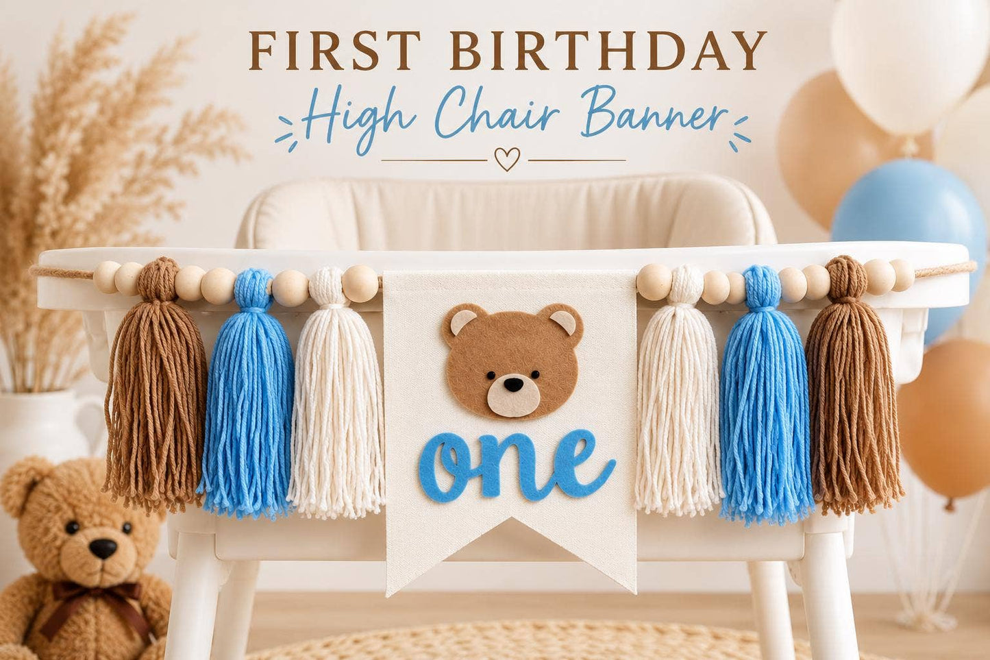 Beary First Birthday High Chair Banner