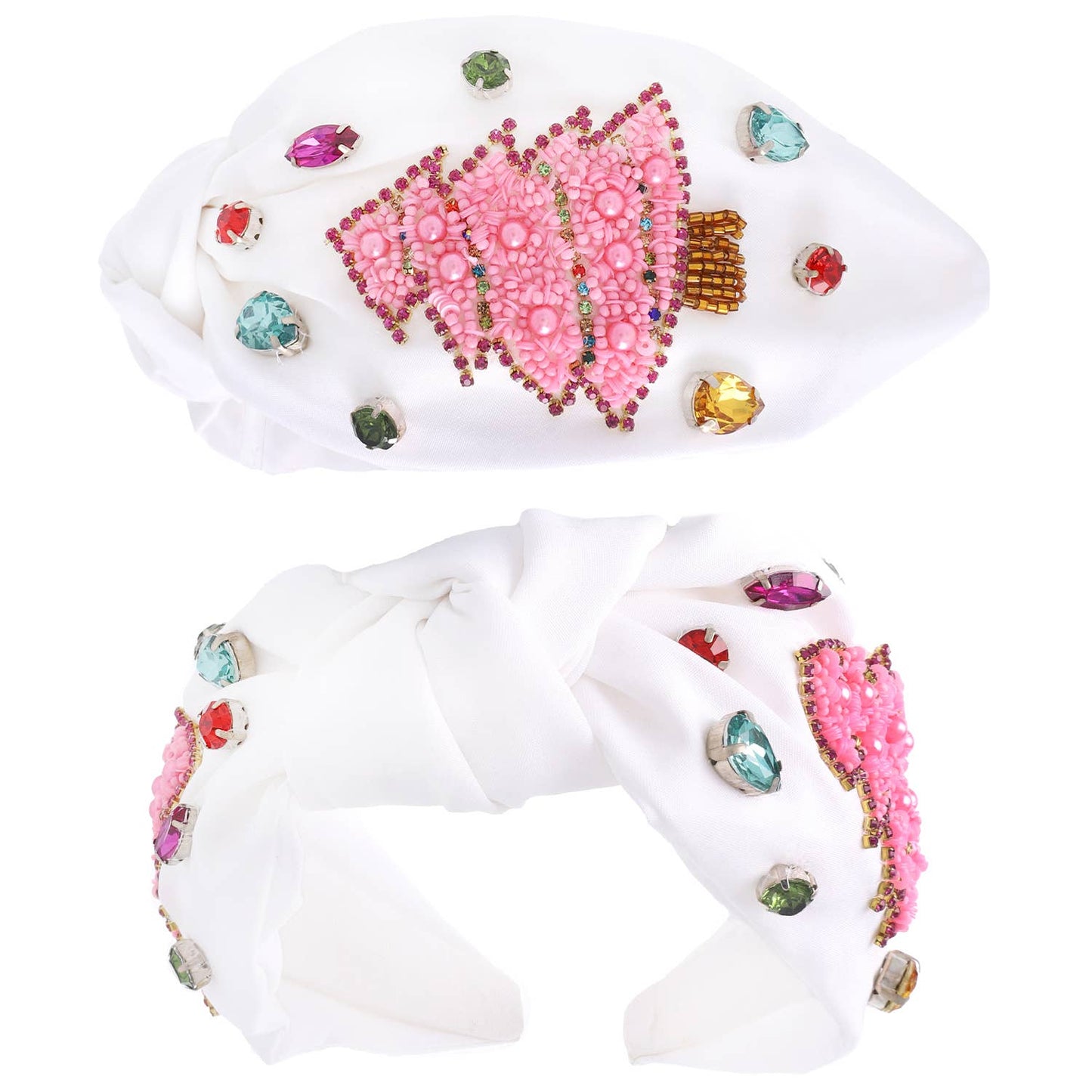 Jeweled Christmas Tree Beaded Knotted Headband