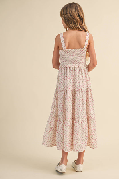 TWEEN GIRLS KIDS SMOCKED TIERED MIDI DRESS (7-14)
