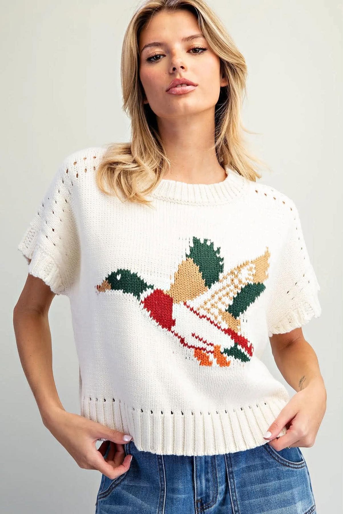 Duck Graphic Short Sleeve Sweater
