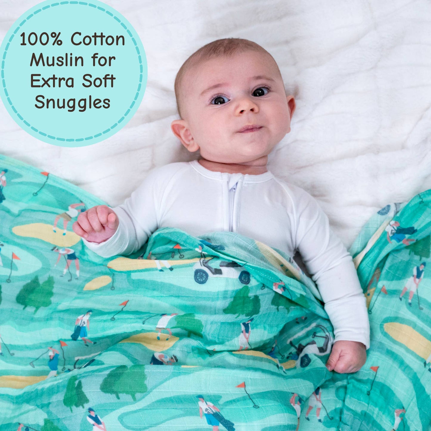 Baby Muslin Swaddle Blanket 47x47 Par-Tee Time Golf