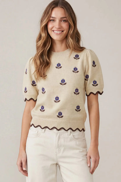 Flower Scallop Edge Sweater