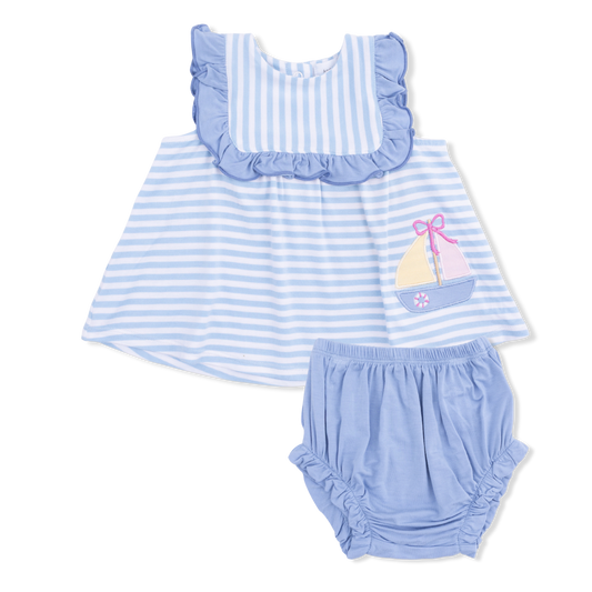 Bubbly Sailboat Stripe - Ruffle Top and Bloomer