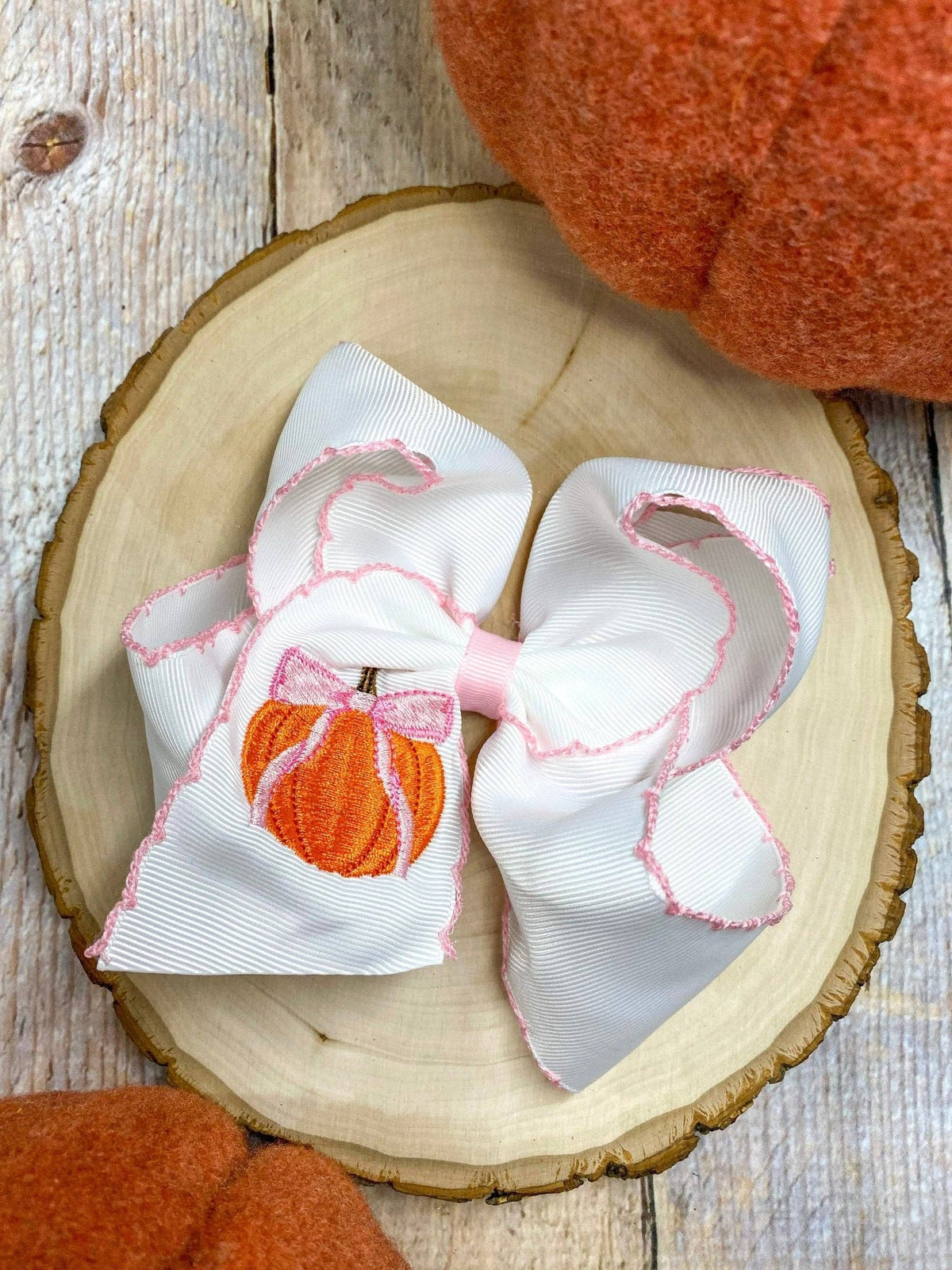 Coquette Pumpkin Embroidered Moonstitch Bow