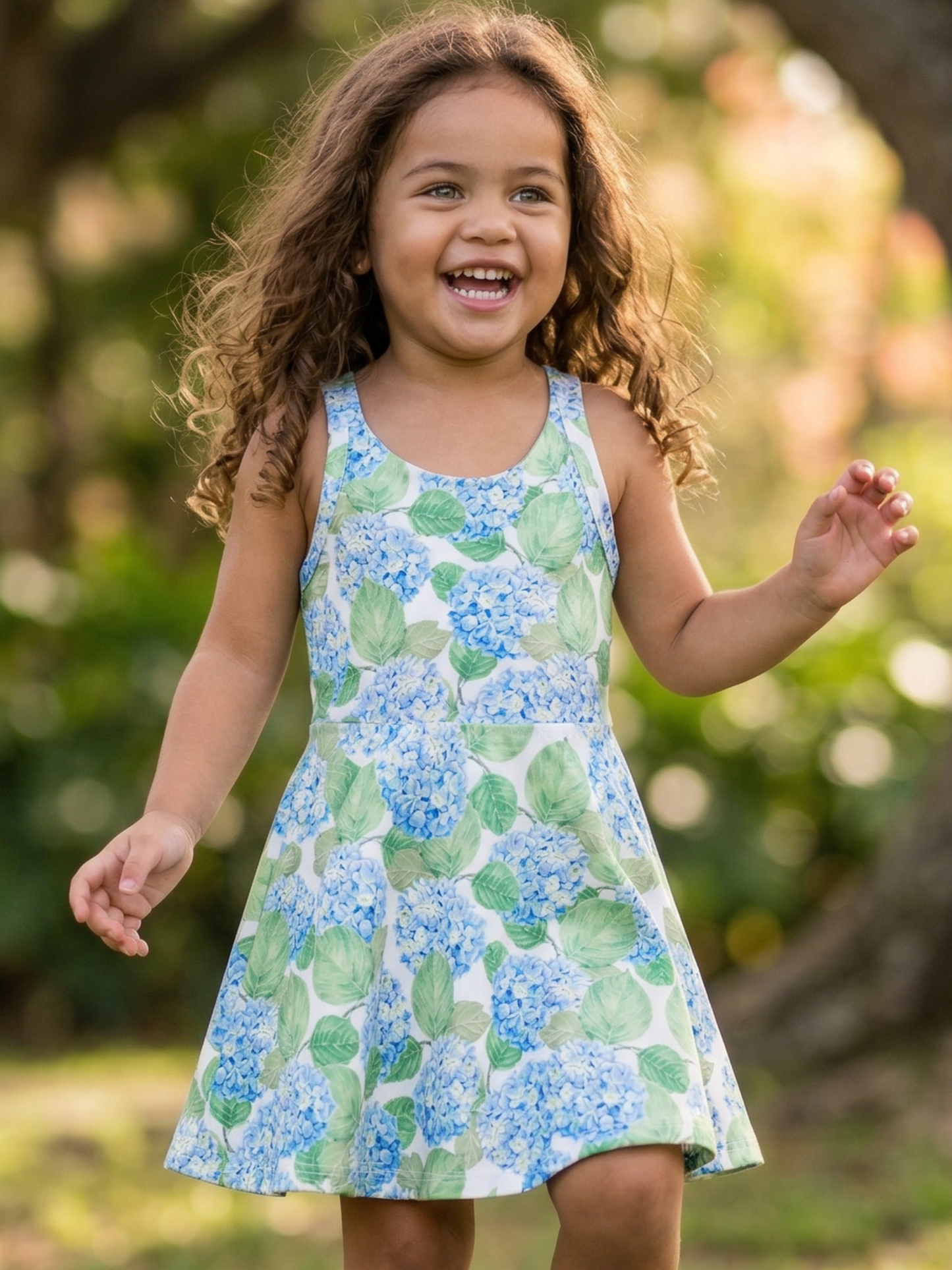 Girls Halter Tennis Dress - Blue Hydrangeas
