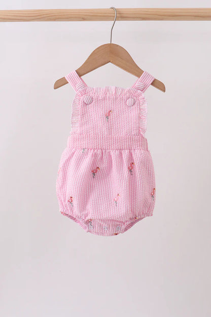 Pink Seersucker Flamingo Ruffle Bubble