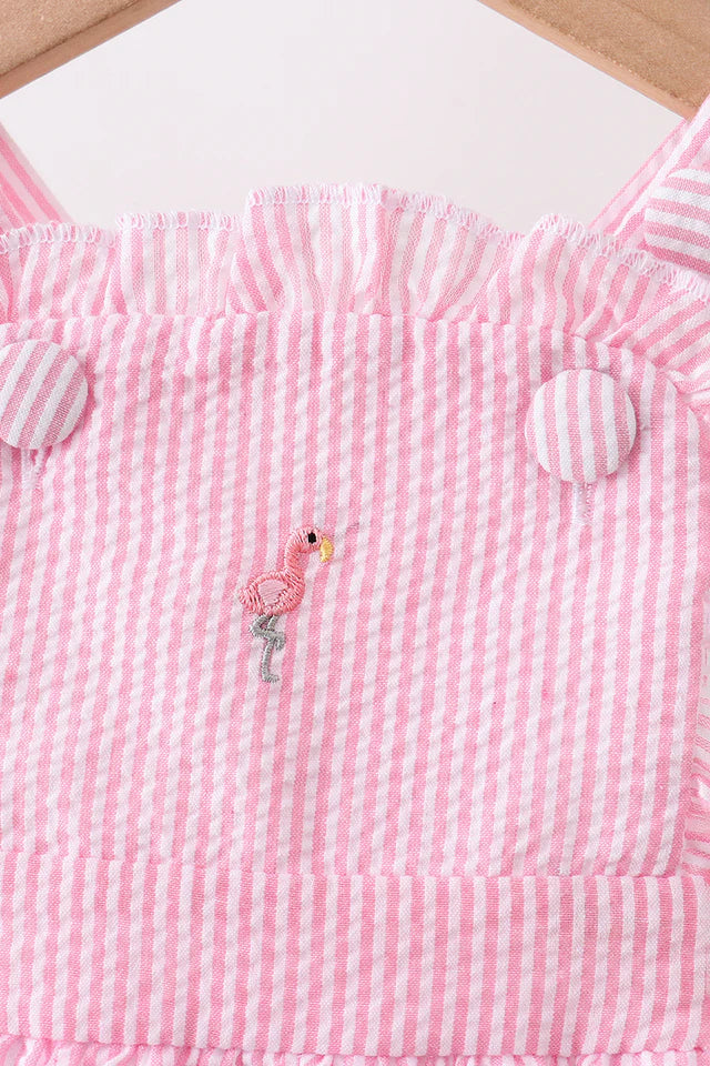 Pink Seersucker Flamingo Ruffle Bubble