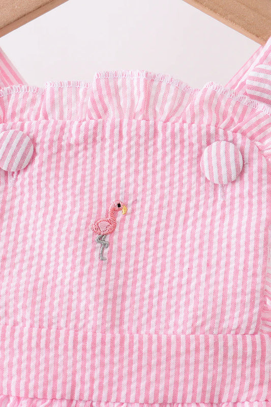 Pink Seersucker Flamingo Ruffle Bubble