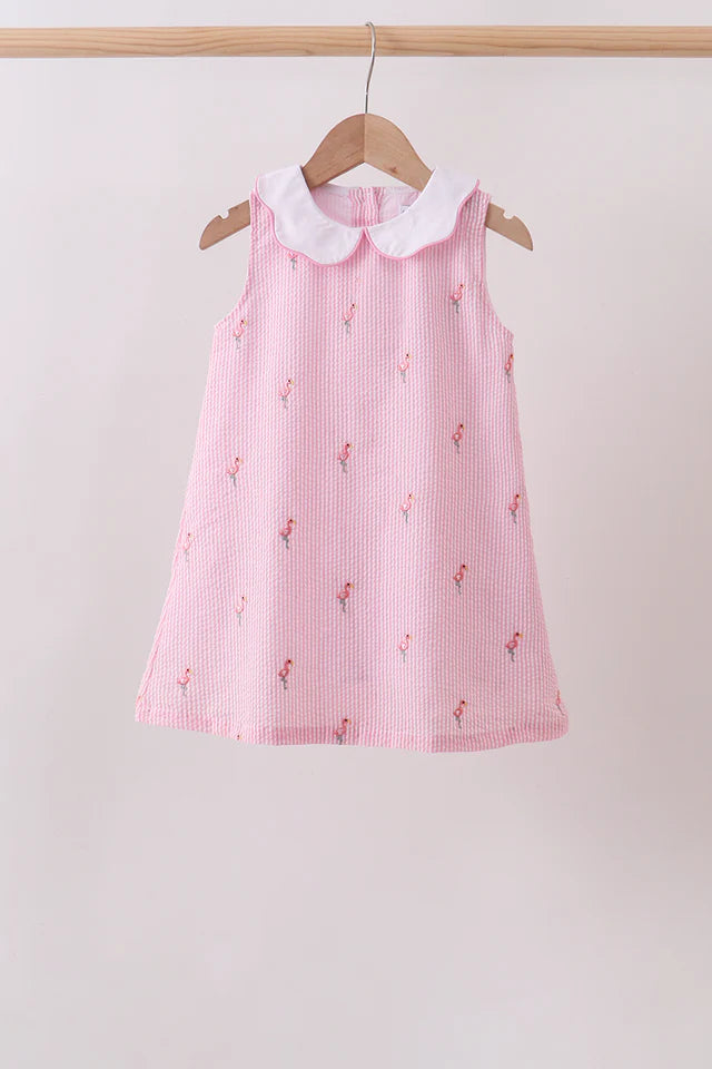 Pink Seersucker Flamingo Dress