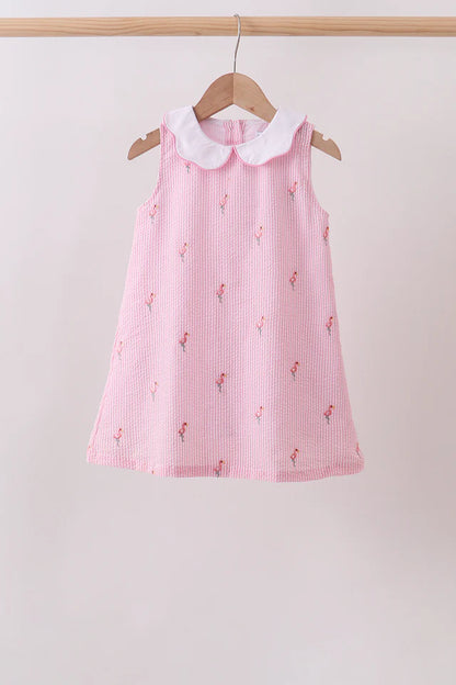Pink Seersucker Flamingo Dress