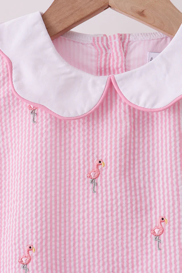 Pink Seersucker Flamingo Dress
