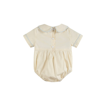 Buttercream Yellow Whale Smocked Collared Romper