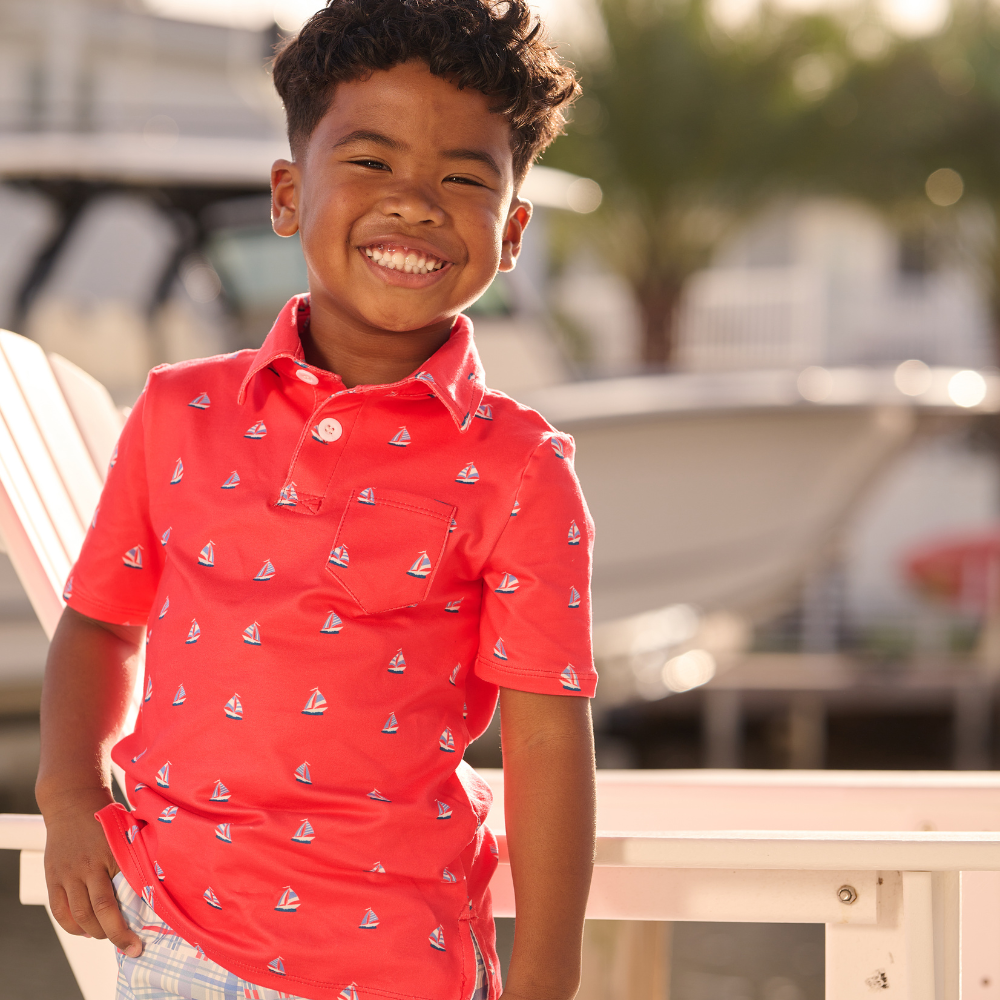 Boys Pocket Polo - Sailboats