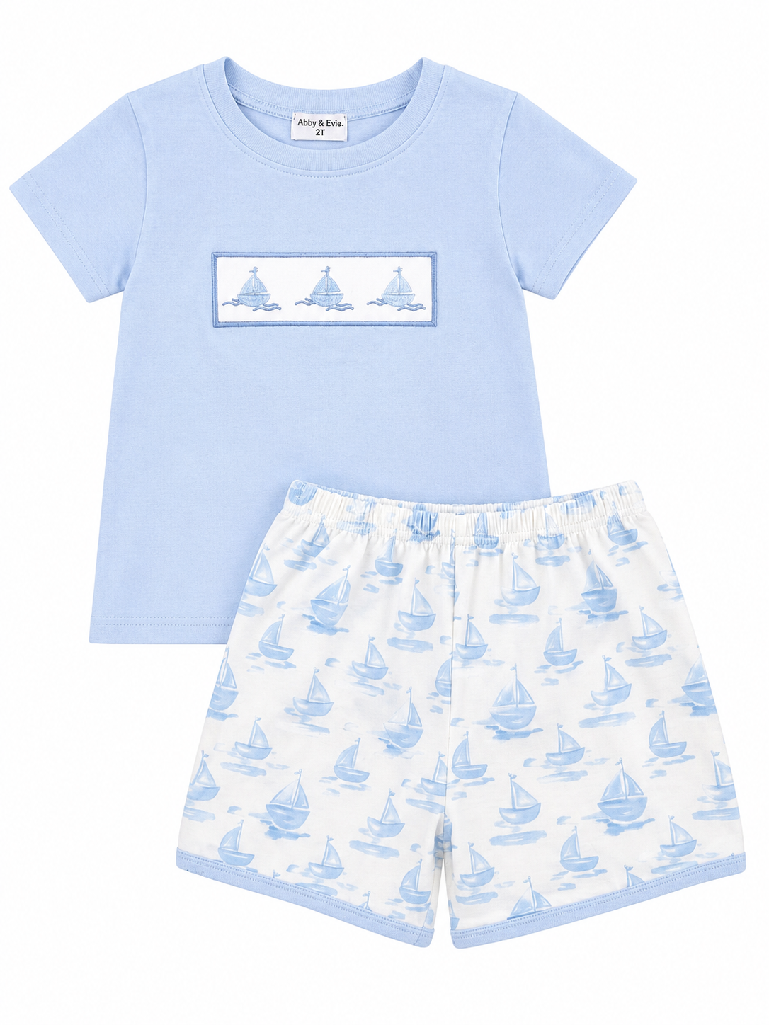 Blue Sailboat Embroidered Set