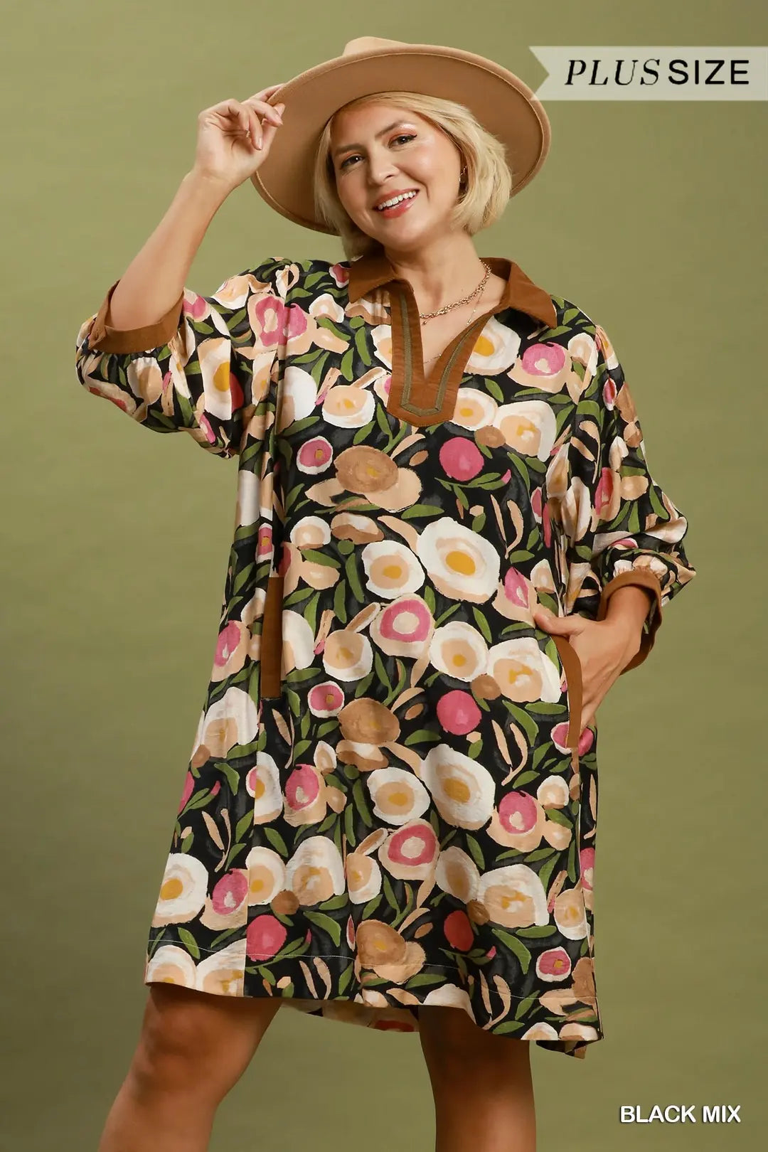 Black Floral Contrast Trim Dress