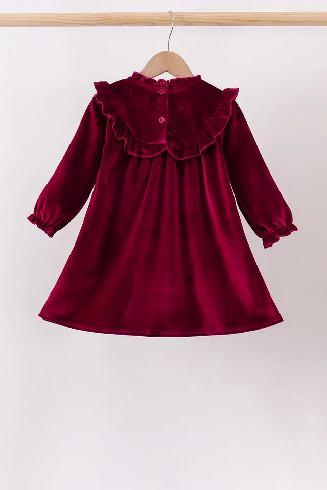 Burgundy Velvet Ruffle Dress