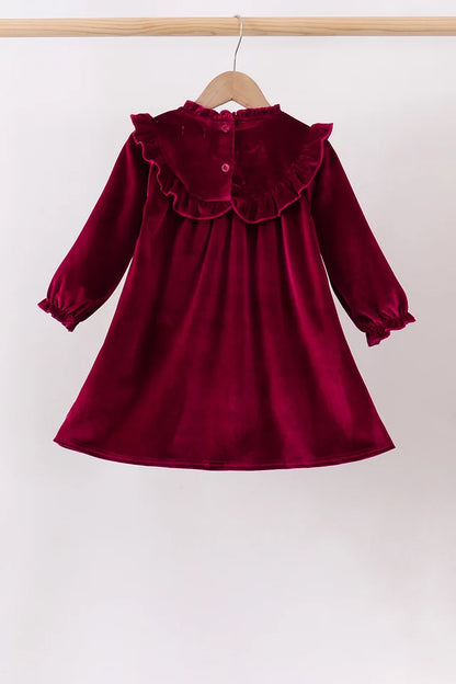 Burgundy Velvet Ruffle Dress