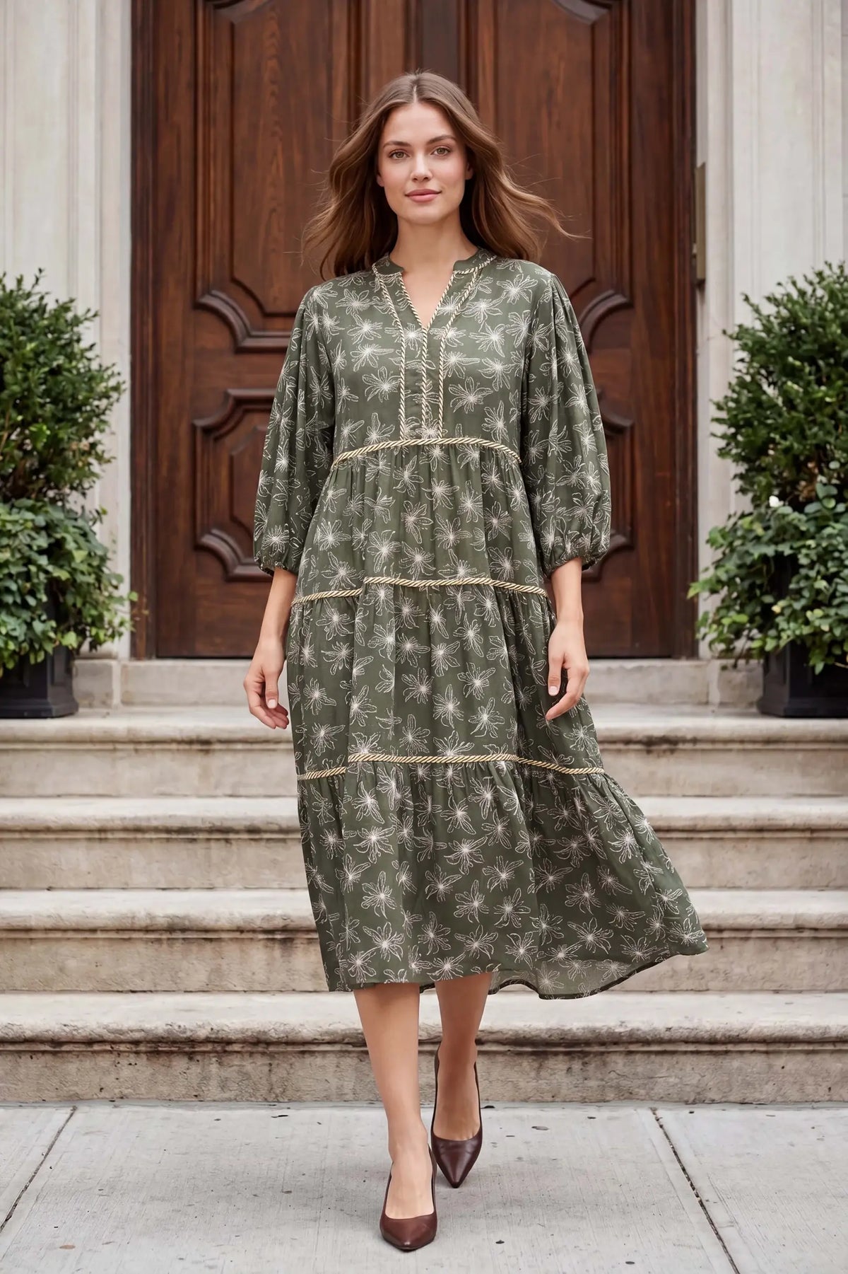 Olive Woven Tiered Dress