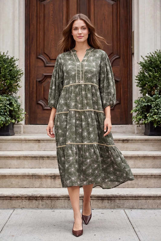 Olive Woven Tiered Dress