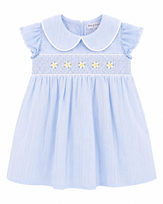Blue Daisy smocked jacquard ruffle dress