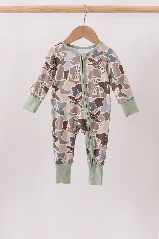 Camouflage Bamboo Zipper Romper
