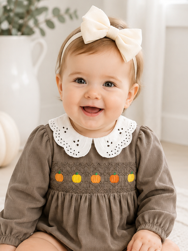 Pumpkin Smocked Eyelet Collar Bubble