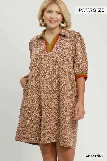 Chestnut Geo Print Collared Dress