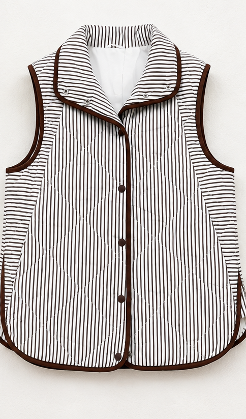 Mocha Stripe Quilted Puffer Vest