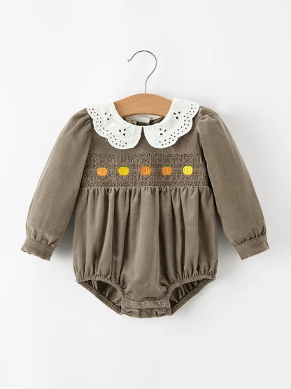 Pumpkin Smocked Eyelet Collar Bubble