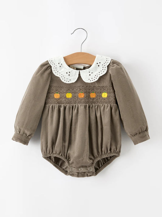 Pumpkin Smocked Eyelet Collar Bubble
