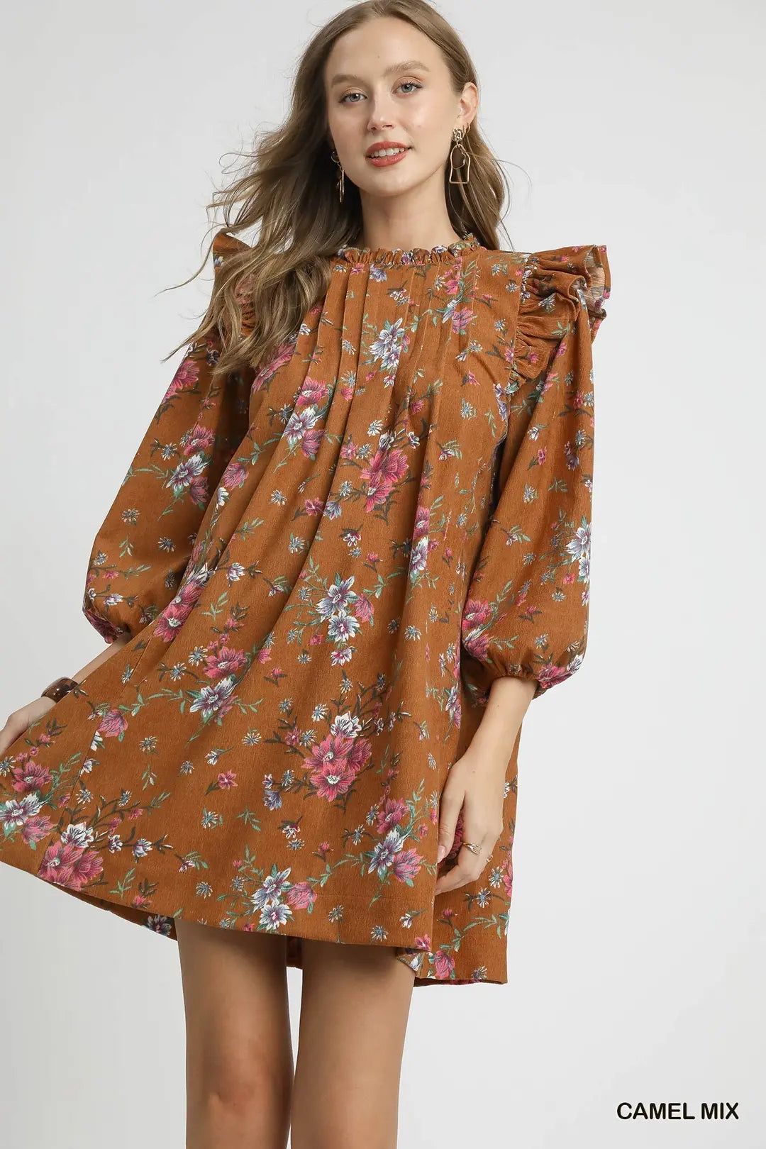 Floral Ruffle Shoulder Mini Dress