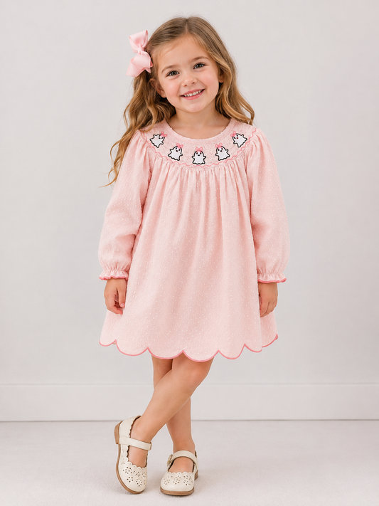 Ghost Embroidery Smock Dress