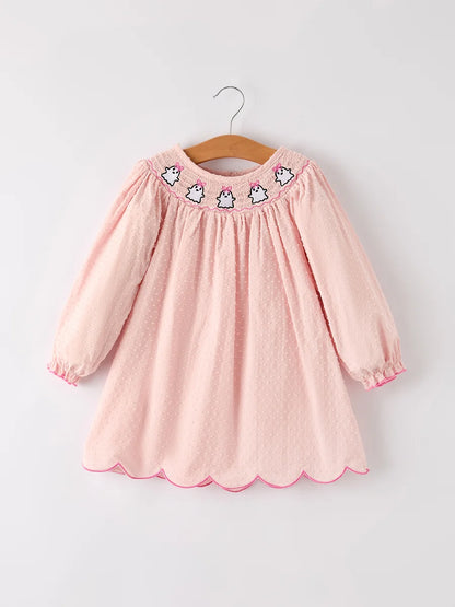 Ghost Embroidery Smock Dress