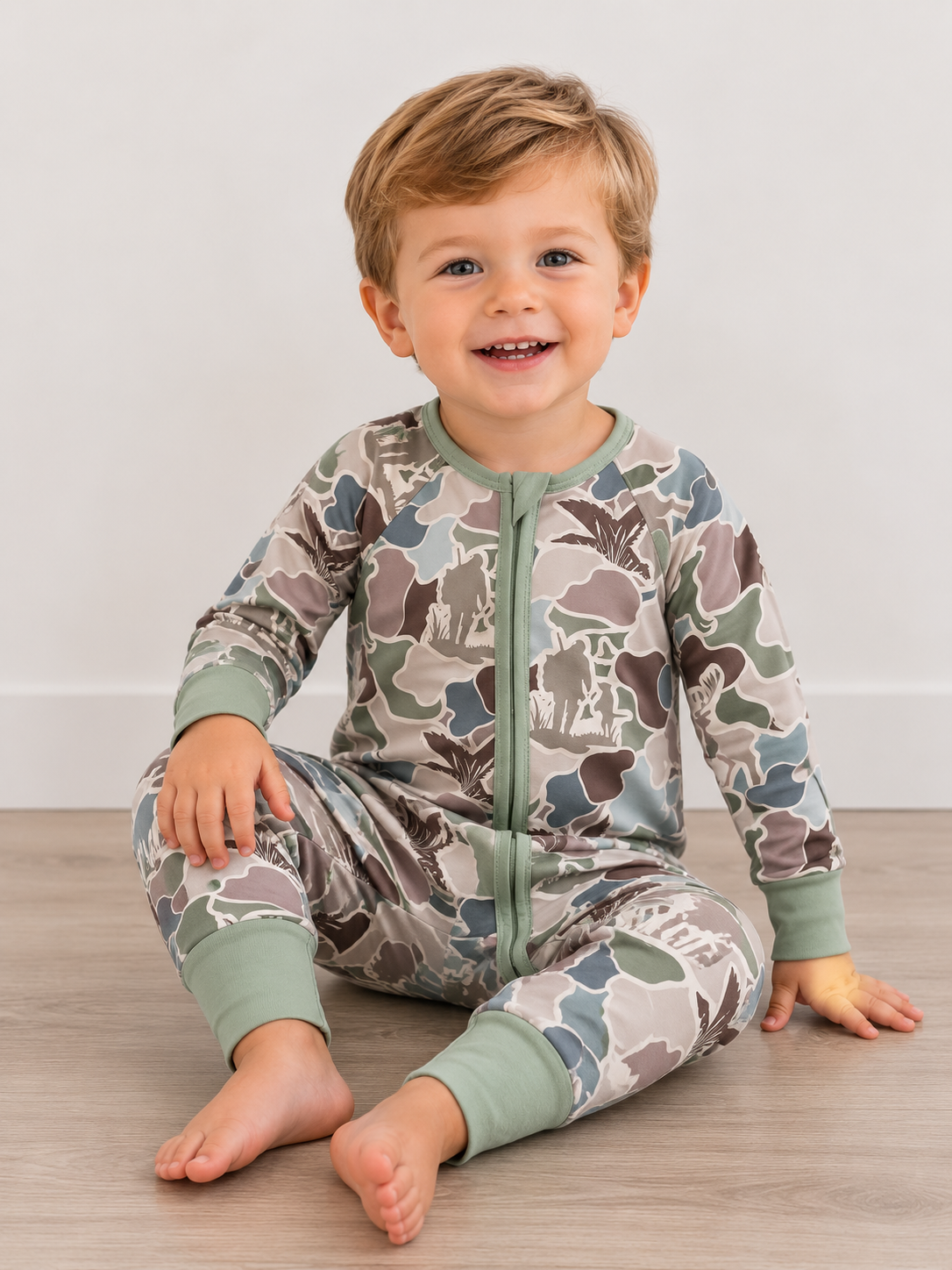 Camouflage Bamboo Zipper Romper