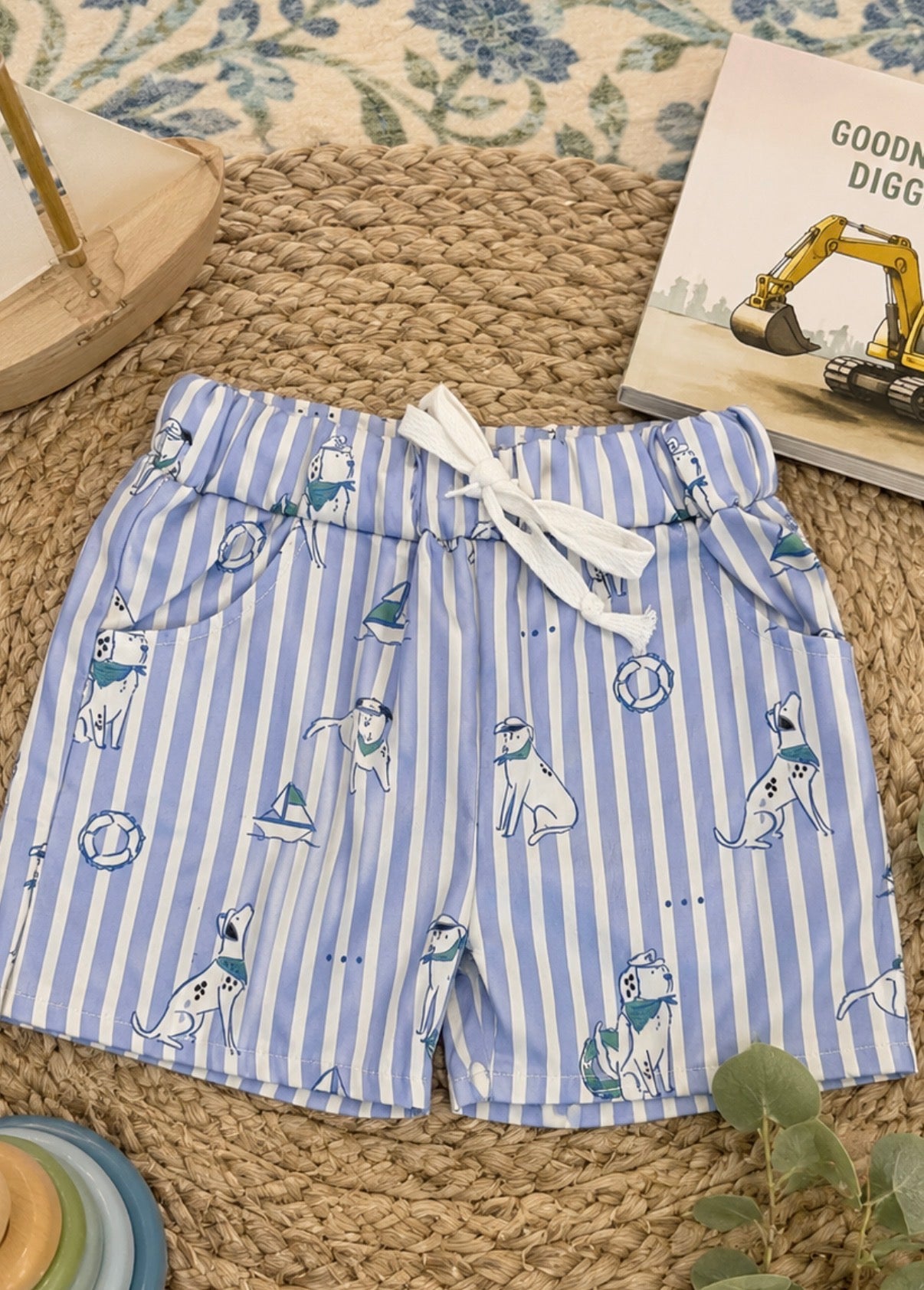 Blue Seaside Pup Stripe Shorts