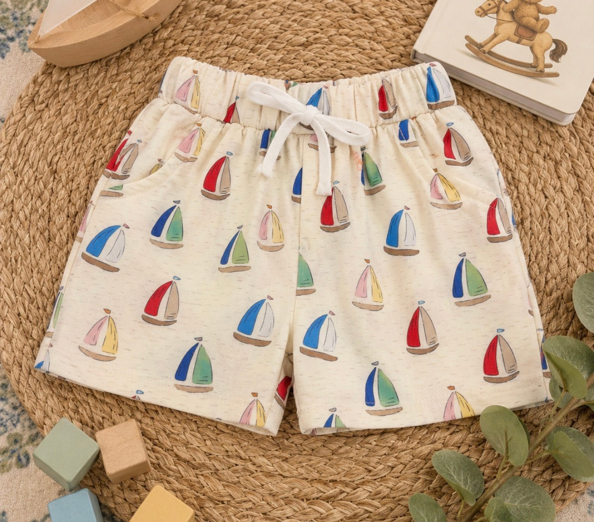 Colorful Sailboat Knit Shorts