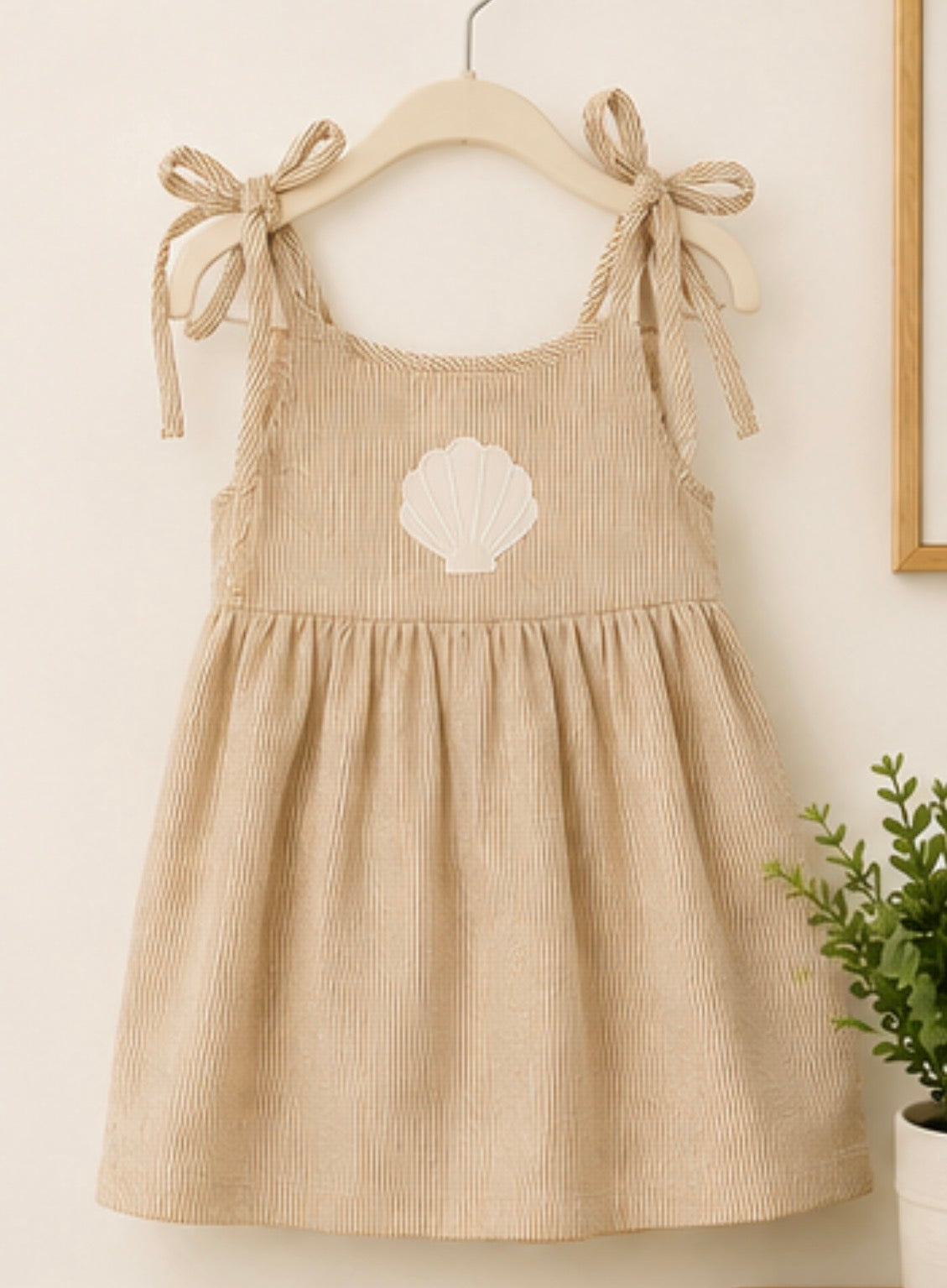 Latte stripe shell applique dress