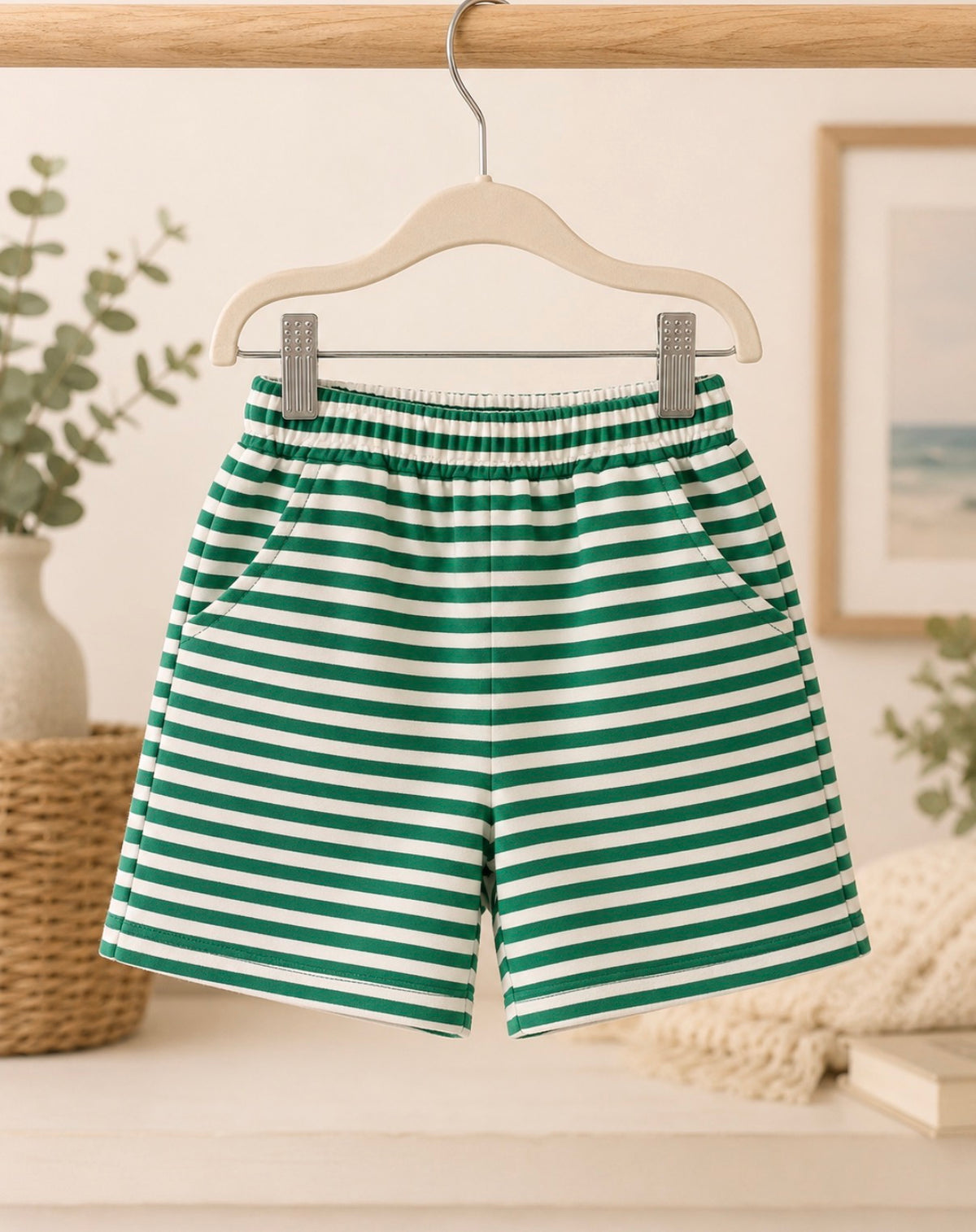 Premium Green & White stripe shorts