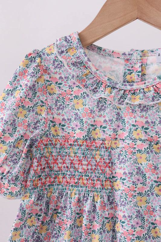Floral smocked ruffle dress