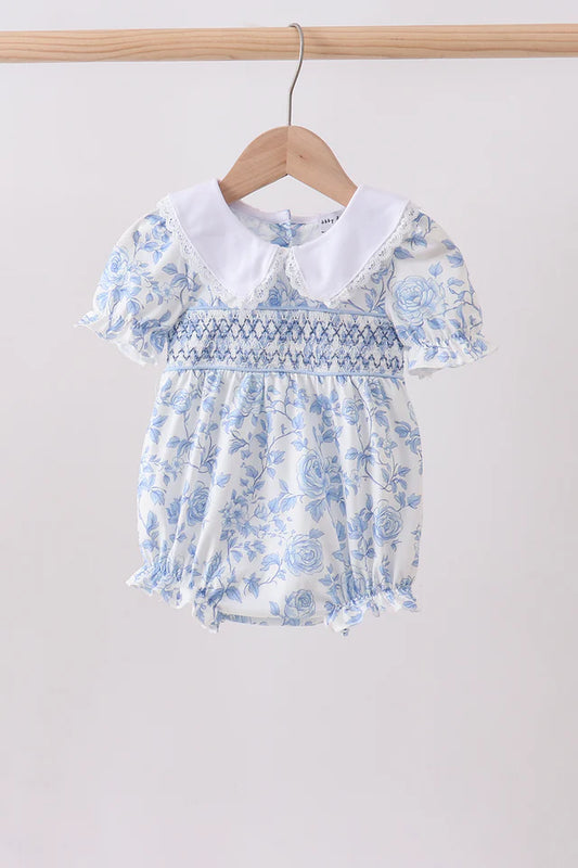Blue rose smocked bubble