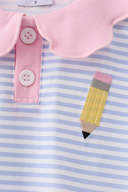 Blue/Pink Stripe Pencil Embroidered Top